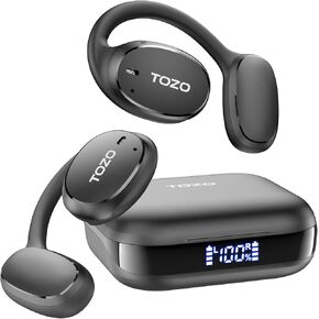TOZO OpenEgo True Wireless Open Ear Headphone, 5.3 Bluetooth Sport Earbuds with Earhooks for 80H Playback with Digital Display, 32 EQ Modes Dual Mic Clear Call Sweat-Proof for Running Cream White