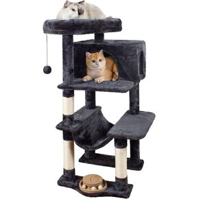 Cat Tree 40 inches Cat Tower for Indoor Cats, Plush Multi-Level Furniture Activity Center with Scratching Posts, Cat House with Playground Condo for Kittens Large Cats, Dark Gray
