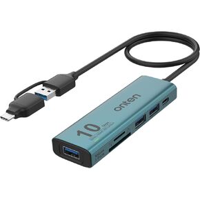 USB C USB A HUB, USB 3.2 GEN 2 10G Speed, USB A/USB C to USB A Adapter.with 3 USB A Ports(10G) and UHS-II SD/TF Ports, USB C UHS-II SD Card Reader Compatible with SD/SDHC/SDXC/Micro SD