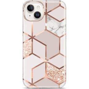 حافظة مصممة من JAHOLAN لهاتف iPhone 16 بريق لامع وواقية من الرخام ومضادة للصدمات وغطاء خلفي صلب رفيع لهاتف iPhone 16 6.1 بوصة 2024 ذهبي وردي in Kuwait