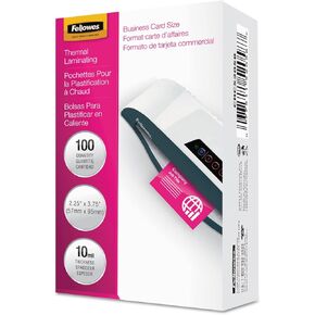 Fellowes 52058 Laminating Pouch, 10mil, 2 1/4 x 3 3/4, Business Card Size, 100/Pack