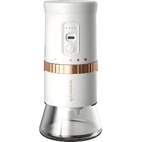 Coffee Grinder Electric Oceanrich G2,Type-C Rechargeble Coffee Bean Grinder,White Portable Electric Ceramic Conical Burr Coffee Grinder,Adjustable Settings for Espresso,Drip And More