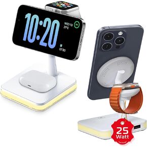 Spracht Flex Charge 4, 4-in-1 Wireless Charging Stand | 25W Fast Charger, Magnetic Connection -Works for Smartphone, Watch, Ear Buds, Qi-Enabled Devices | Nightlight, Magnetic Charging Stand (Black)