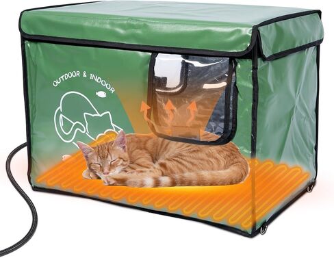 Heated Cat House Outdoor with Two Exits,Insulated and Waterproof, Outside Weatherproof Cat Shelter for Feral,Stray Cats in Winter (Army Green, L) in Kuwait
