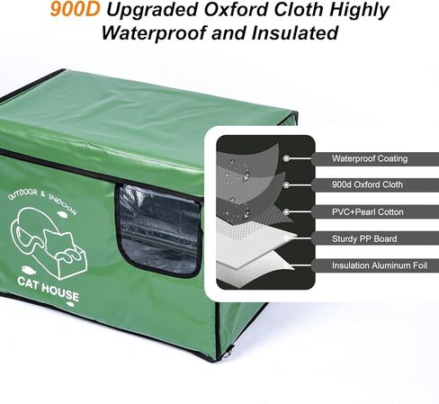 Heated Cat House Outdoor with Two Exits,Insulated and Waterproof, Outside Weatherproof Cat Shelter for Feral,Stray Cats in Winter (Army Green, L) in Kuwait