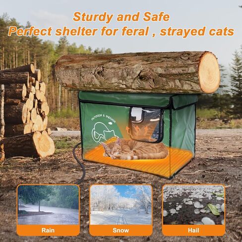 Heated Cat House Outdoor with Two Exits,Insulated and Waterproof, Outside Weatherproof Cat Shelter for Feral,Stray Cats in Winter (Army Green, L) in Kuwait