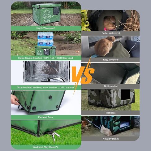 Heated Cat House Outdoor with Two Exits,Insulated and Waterproof, Outside Weatherproof Cat Shelter for Feral,Stray Cats in Winter (Army Green, L) in Kuwait