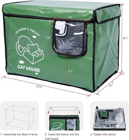 Heated Cat House Outdoor with Two Exits,Insulated and Waterproof, Outside Weatherproof Cat Shelter for Feral,Stray Cats in Winter (Army Green, L) in Kuwait