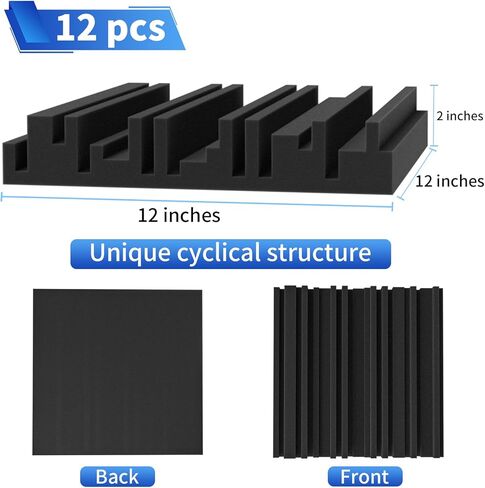 Thick Acoustic Foam Panels, 12 X 12 X 2 Inches 36pcs Broadband Sound Absorbing Foam, Dense Soundproof Padding Tile, Recording Studio Foam Absorber, Groove Decorative 3D Wall Ceiling Panel in Saudi Arabia