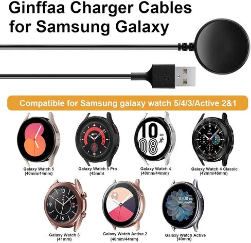 [عبوتان] Ginffaa متوافق مع شواحن Samsung Galaxy Watch 6/6 الكلاسيكية، وGalaxy Watch 5/5 Pro/4/4 Classic/3 /Active 2/Active Charger، وقاعدة شحن لاسلكية بديلة USB A سلك كابل شحن (3.3 قدم/1 متر) in Kuwait