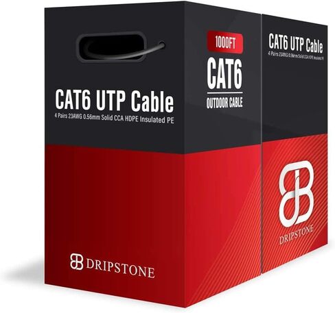 DRIPSTONE 1000ft CAT6 Outdoor Direct Burial Solid CCA Cable 23AWG Waterproof Wire HDPE Insulated Polyethylene for Indoor/Outdoor Installations, Easy Pull Box (White) in Saudi Arabia