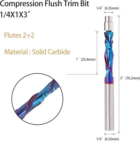 لقمة توجيه لولبية مضغوطة بقص 1/2 بوصة، لقمة توجيه حلزونية للأعلى مع محمل سفلي، طول القطع 1-5/8 بوصة، لقمة تشذيب مغلفة بقطع فلوش، لقمة نمط للأعمال الخشبية in Kuwait