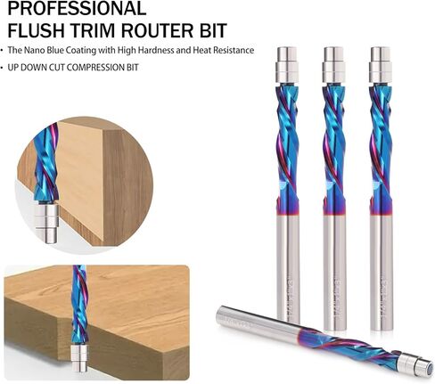 لقمة توجيه لولبية مضغوطة بقص 1/2 بوصة، لقمة توجيه حلزونية للأعلى مع محمل سفلي، طول القطع 1-5/8 بوصة، لقمة تشذيب مغلفة بقطع فلوش، لقمة نمط للأعمال الخشبية in Kuwait