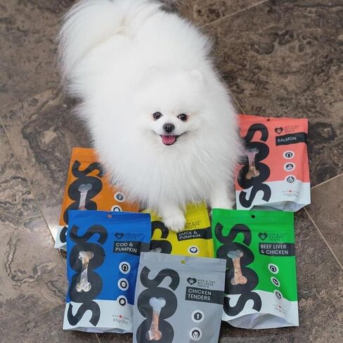 SOOS سمك القد واليقطين الكلب يعامل تدريب الكلب يعامل الكلب يمضغ القط يعامل جميع الكلاب والقطط الطبيعية علاج العافية للحيوانات الأليفة - 1x حزمة 85gr / 3oz in Kuwait