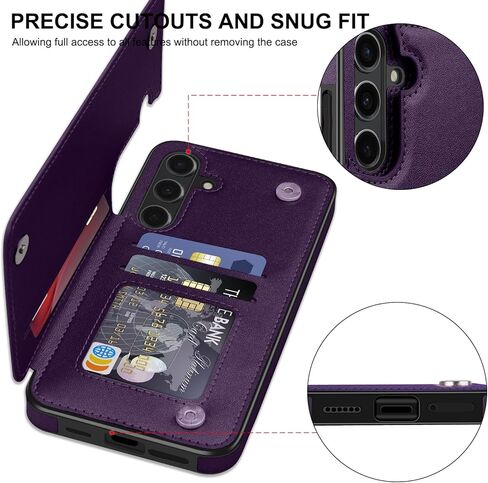 حافظة جلدية لهاتف سامسونج جالاكسي S24 FE مع حامل بطاقة، غطاء قلاب بمسند إغلاق مغناطيسي، حافظة حماية شديدة التحمل مقاومة للصدمات لهاتف سامسونج جالاكسي S24 FE، أرجواني غامق in Kuwait