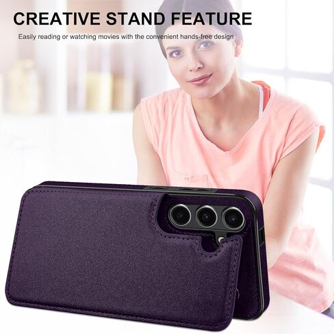 حافظة جلدية لهاتف سامسونج جالاكسي S24 FE مع حامل بطاقة، غطاء قلاب بمسند إغلاق مغناطيسي، حافظة حماية شديدة التحمل مقاومة للصدمات لهاتف سامسونج جالاكسي S24 FE، أرجواني غامق in Kuwait