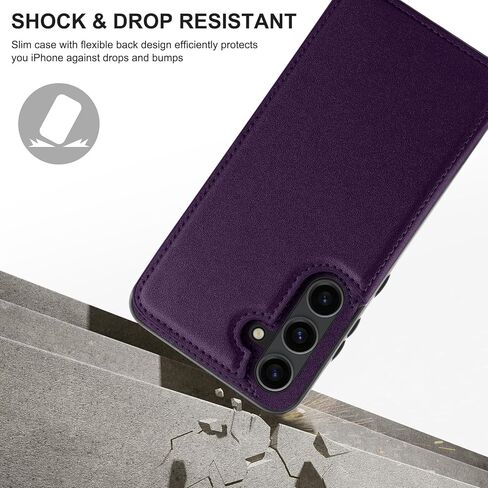 حافظة جلدية لهاتف سامسونج جالاكسي S24 FE مع حامل بطاقة، غطاء قلاب بمسند إغلاق مغناطيسي، حافظة حماية شديدة التحمل مقاومة للصدمات لهاتف سامسونج جالاكسي S24 FE، أرجواني غامق in Kuwait