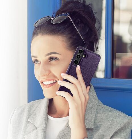 حافظة جلدية لهاتف سامسونج جالاكسي S24 FE مع حامل بطاقة، غطاء قلاب بمسند إغلاق مغناطيسي، حافظة حماية شديدة التحمل مقاومة للصدمات لهاتف سامسونج جالاكسي S24 FE، أرجواني غامق in Kuwait