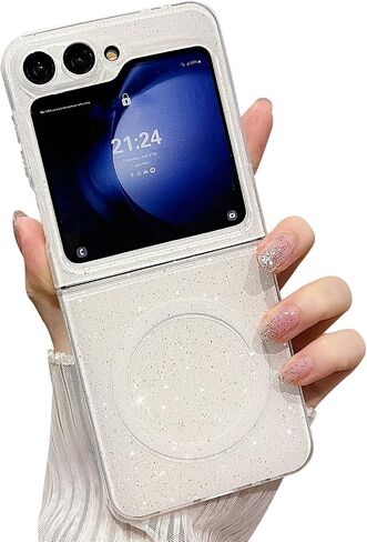 MINSCOSE for Samsung Galaxy Z Flip 6 Magnetic Neon Phone Case[Compatible with Magsafe],Cute Bling Glitter Thin Slim Shockproof Sparkly Cover for Women Girl for Samsung Flip 6 5G-Black in Saudi Arabia