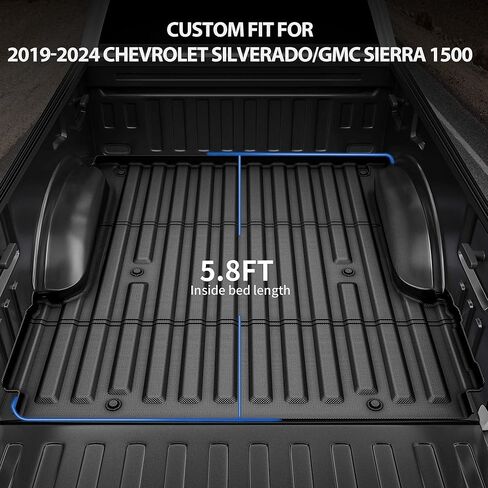 بطانة سرير شاحنة oEdRo تناسب 2019-2024 شيفروليه سيلفرادو/جي إم سي سييرا 1500 5.8 قدم، بطانة سرير TPE شديدة التحمل لجميع الأحوال الجوية لملحقات تشيفي سيلفرادو 2024، أسود in Kuwait