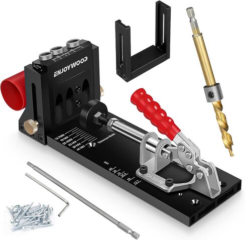 Pocket Hole Jig Kit with Side Support Adjustable Drill Guide with Drill Bit Limiter for Woodworking Aluminum Dowel Jig XK4 PRO in Saudi Arabia