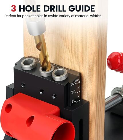 Pocket Hole Jig Kit with Side Support Adjustable Drill Guide with Drill Bit Limiter for Woodworking Aluminum Dowel Jig XK4 PRO in Saudi Arabia
