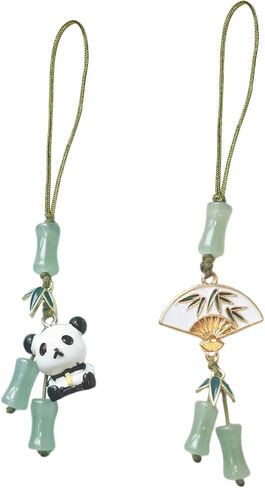Stylish Cyan Pandas/Fan Phone Lanyard Trendy Han Costume Pendants Fashion Bamboo Joint Phone Charm Straps Ornaments, Style 2 in Kuwait
