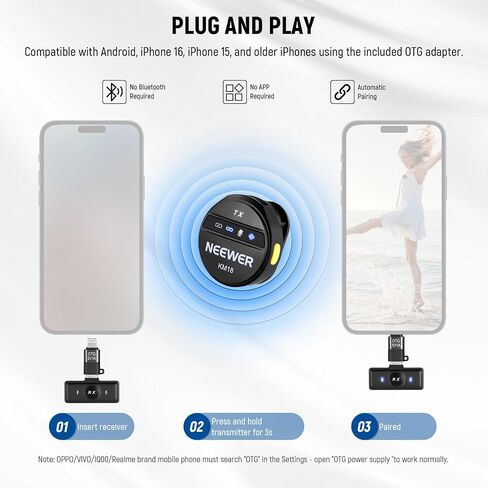 ميكروفون NEEWER اللاسلكي Lavalier لـ USB C مع حقيبة شحن، متوافق مع iPhone/Android/PC/الكمبيوتر المحمول، 48 كيلو هرتز/24 بت ميكروفون صغير على شكل طية صدر السترة، بطارية 24 ساعة لإلغاء الضوضاء لتسجيل مدونة فيديو حية، KM18 in Saudi Arabia