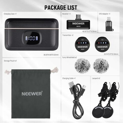 ميكروفون NEEWER اللاسلكي Lavalier لـ USB C مع حقيبة شحن، متوافق مع iPhone/Android/PC/الكمبيوتر المحمول، 48 كيلو هرتز/24 بت ميكروفون صغير على شكل طية صدر السترة، بطارية 24 ساعة لإلغاء الضوضاء لتسجيل مدونة فيديو حية، KM18 in Saudi Arabia