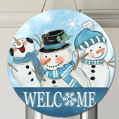 Christmas Door Sign, Snowman Door Decorations, 12 Inch Christmas Door Hanger Welcome Sign Wooden, Winter Wall Hanging Decor, Snowman January Wreath for Front Door, Winter Porch Decor in Saudi Arabia