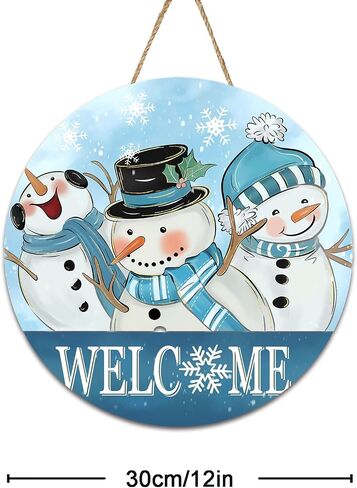 Christmas Door Sign, Snowman Door Decorations, 12 Inch Christmas Door Hanger Welcome Sign Wooden, Winter Wall Hanging Decor, Snowman January Wreath for Front Door, Winter Porch Decor in Saudi Arabia