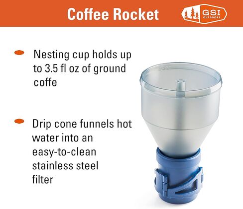 GSI Outdoors Coffee Rocket Pour-Over Coffee Maker I قابلة للطي، التعشيش، مجموعة القهوة بالتنقيط للتخييم والسفر in Kuwait
