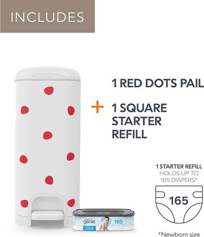 Diaper Genie Select Pail (Multi-Color Polka Dot) is Made of Durable Stainless Steel and Includes 1 Starter Square Refill That can Hold up to 165 Newborn-Sized Diapers. in Saudi Arabia