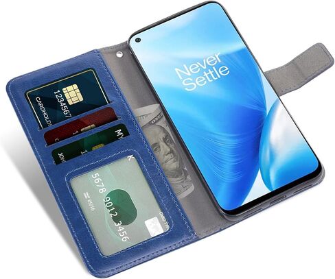 Compatible with OnePlus Nord N200 5G Wallet Case Tempered Glass Screen Protector and Flip Card Holder Stand Cell Phone Cover for One Plus N 200 G5 1 Plus 200N 1plus One+ 1+ N2005G 2021 Women Men Blue in Saudi Arabia