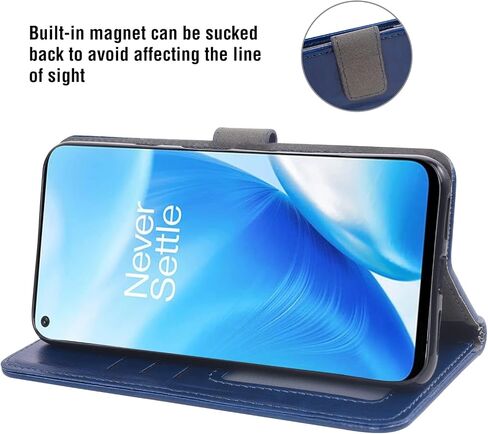 Compatible with OnePlus Nord N200 5G Wallet Case Tempered Glass Screen Protector and Flip Card Holder Stand Cell Phone Cover for One Plus N 200 G5 1 Plus 200N 1plus One+ 1+ N2005G 2021 Women Men Blue in Saudi Arabia