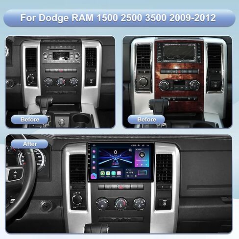 Android 13 راديو السيارة ستيريو لسيارة Dodge Ram 2009 2010 2011 2012 1500 2500 3500 مع Carplay اللاسلكي ونظام تحديد المواقع العالمي للملاحة Android Auto - 4GB+32GB 10.2 بوصة تعمل باللمس بلوتوث RDS FM SWC in Kuwait