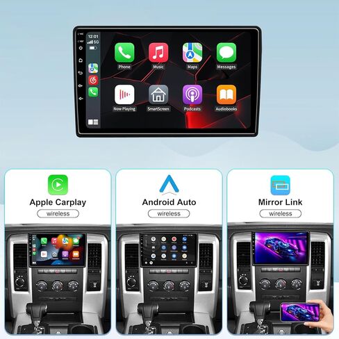 Android 13 راديو السيارة ستيريو لسيارة Dodge Ram 2009 2010 2011 2012 1500 2500 3500 مع Carplay اللاسلكي ونظام تحديد المواقع العالمي للملاحة Android Auto - 4GB+32GB 10.2 بوصة تعمل باللمس بلوتوث RDS FM SWC in Kuwait