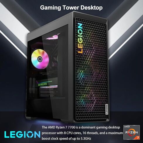 Lenovo Legion Pro Ryzen 7 RTX 4070 Ti Super Extreme Gaming Desktop, AMD Ryzen 7 7700, NVIDIA GeForce RTX 4070 Ti Super, 64GB RAM, 2TB SSD, Win 11 Pro, with Machenike Mechanical Keyboard Bundle in Saudi Arabia