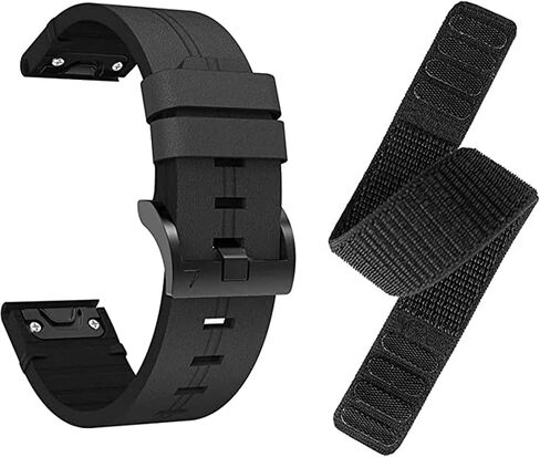 Compatible for Garmin Fenix 7/6/Fenix 5 Bands, 22mm Quick Release Easy Fit, Silicone Leather + Woven Nylon Ultralight Sport Band for Fenix 5 Plus, Fenix 6 Pro/Sapphire in Kuwait