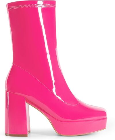 أحذية DREAM PAIRS النسائية متوسطة الساق من Gogo ذات كعب عالٍ مكتنز ومقدمة مربعة للكاحل in Saudi Arabia