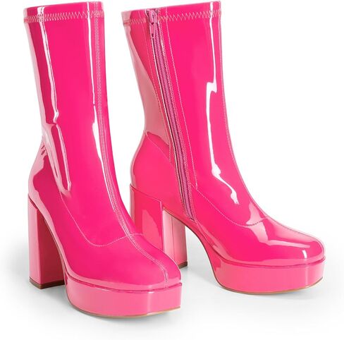 أحذية DREAM PAIRS النسائية متوسطة الساق من Gogo ذات كعب عالٍ مكتنز ومقدمة مربعة للكاحل in Saudi Arabia