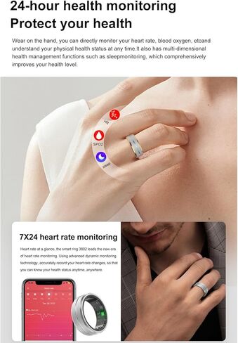 Smart Ring Fitness Tracker for Men and Women, Heart Rate & Blood Oxygen Monitor & Sleep Monitoring, Remote Selfie Control Ring, Waterproof Wearable Smart Rings (8) in Kuwait