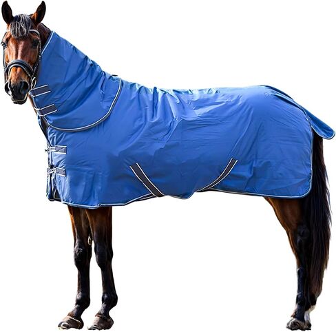 900D Waterproof & Rainproof Horse Blanket - Breathable & Wind Proof Turnout Sheet | Thickened Warm Winter Horse Blanket with Neck Cover (400g Fill) (75'', Blue) in Saudi Arabia