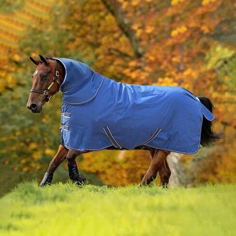 900D Waterproof & Rainproof Horse Blanket - Breathable & Wind Proof Turnout Sheet | Thickened Warm Winter Horse Blanket with Neck Cover (400g Fill) (75'', Blue) in Saudi Arabia