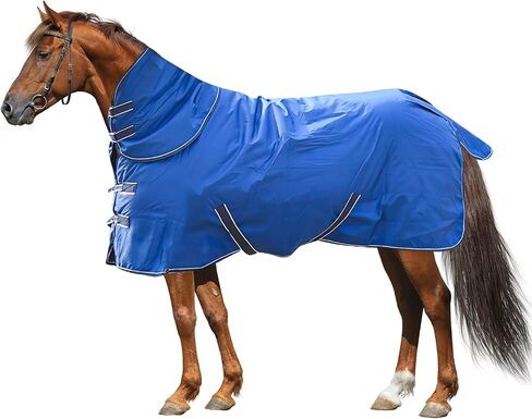 900D Waterproof & Rainproof Horse Blanket - Breathable & Wind Proof Turnout Sheet | Thickened Warm Winter Horse Blanket with Neck Cover (400g Fill) (75'', Blue) in Saudi Arabia