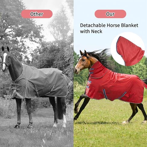 900D Waterproof & Rainproof Horse Blanket - Breathable & Wind Proof Turnout Sheet | Thickened Warm Winter Horse Blanket with Neck Cover (400g Fill) (75'', Blue) in Saudi Arabia
