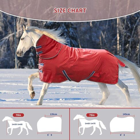 900D Waterproof & Rainproof Horse Blanket - Breathable & Wind Proof Turnout Sheet | Thickened Warm Winter Horse Blanket with Neck Cover (400g Fill) (75'', Blue) in Saudi Arabia
