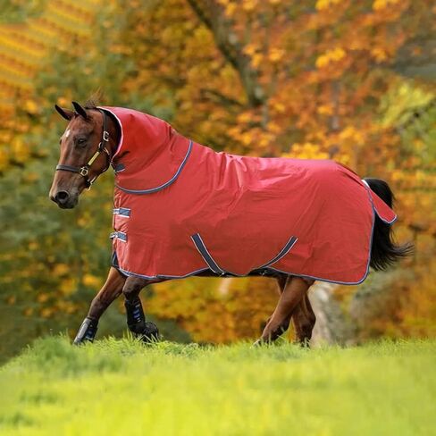 900D Waterproof & Rainproof Horse Blanket - Breathable & Wind Proof Turnout Sheet | Thickened Warm Winter Horse Blanket with Neck Cover (400g Fill) (75'', Blue) in Saudi Arabia