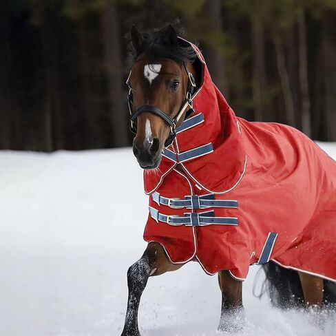 900D Waterproof & Rainproof Horse Blanket - Breathable & Wind Proof Turnout Sheet | Thickened Warm Winter Horse Blanket with Neck Cover (400g Fill) (75'', Blue) in Saudi Arabia