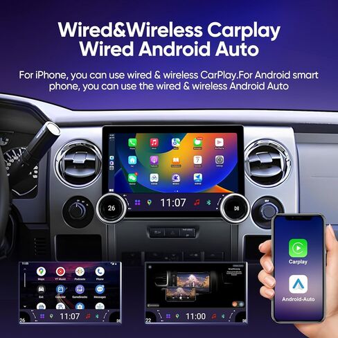 راديو سيارة بمقابض مزدوجة 11.5 بوصة لسيارة Ford F150 2009-2014 تحديث ستيريو، دقة 2000x1200 مع CarPlay اللاسلكي، Android Auto، Android 13,4G RAM+64G ROM، 8-Core، FM/AM، 5G WiFi، التحكم في عجلة القيادة in Kuwait